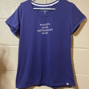 Mom love navy blue tshirt says worlds caffeinated mom size large